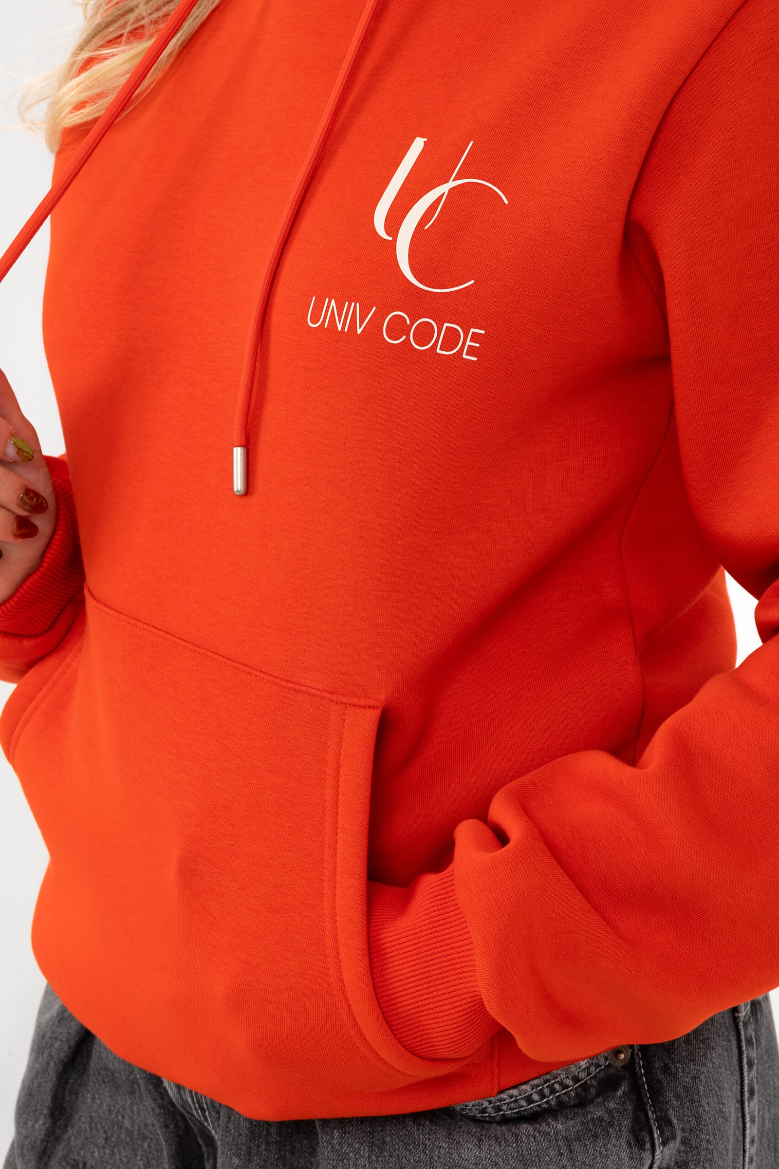 Turuncu rahat kesim sweatshirt, kış giyim, rahat giyim