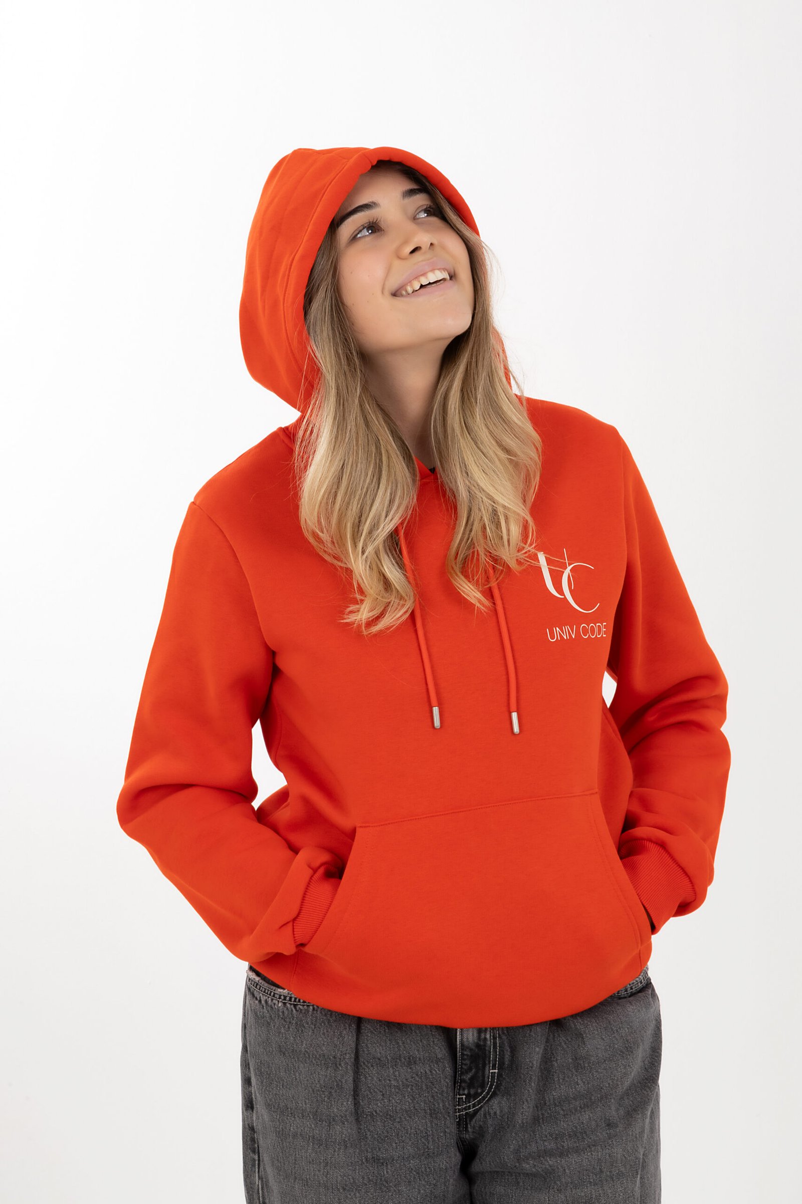 Turuncu rahat kesim sweatshirt, kış giyim, rahat giyim